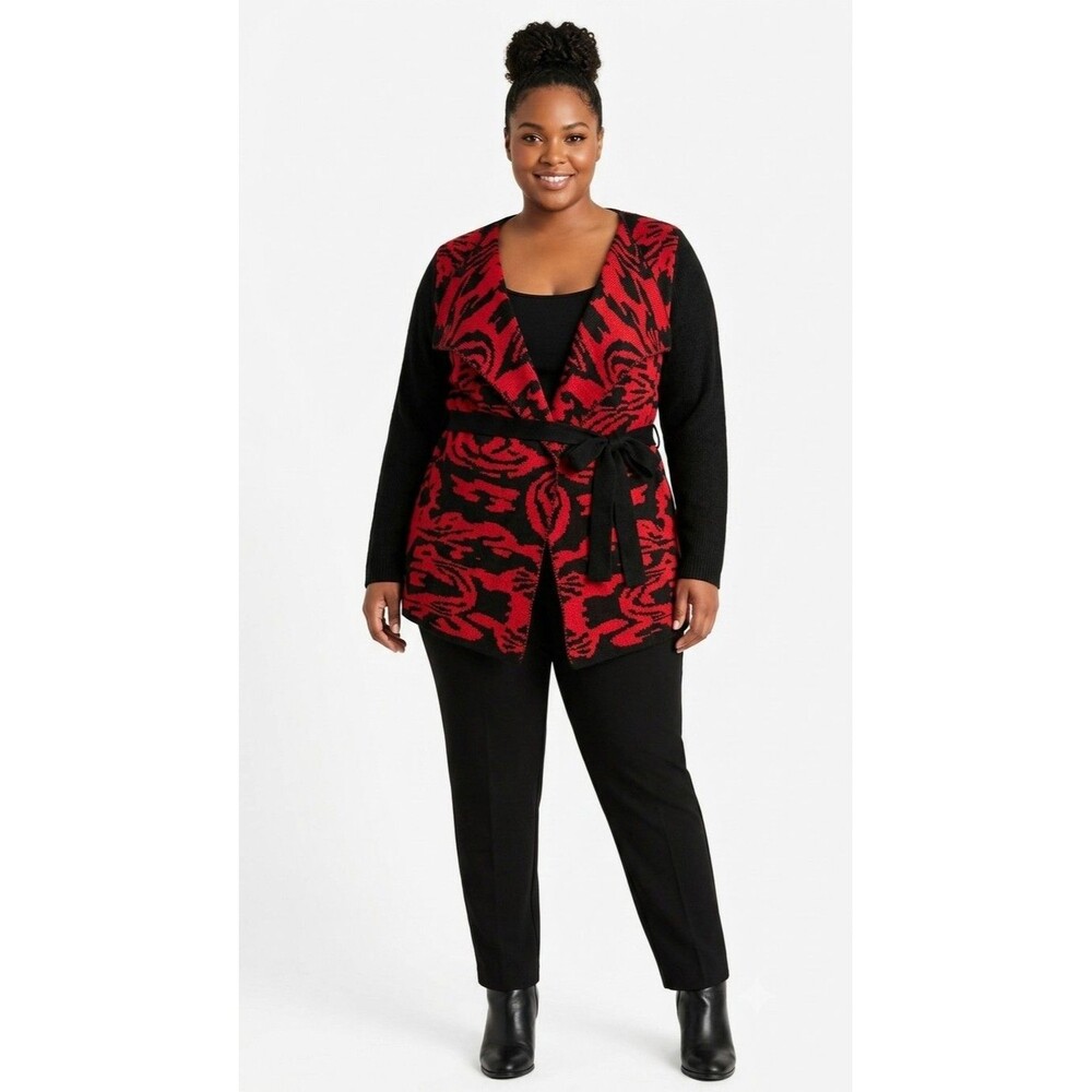 Ashley Stewart Women's Wrap Knit Sweater Red Black NWT Sz 12